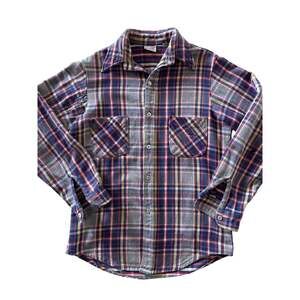 Vintage 70s Big Mac JCPenney Blue Red Plaid Flannel Shirt Mens M
